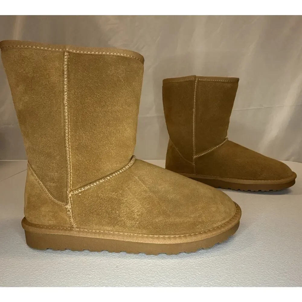 Bruno Marc Men’s Winter Shorty Suede Boots Faux Fur Lining Chestnut Size 9.5